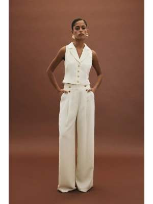 Eva Krep Pantolon - Ekru