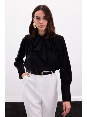 Fularlı Gömlek - Siyah