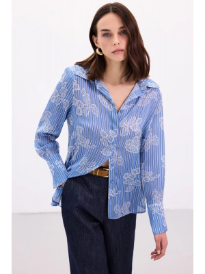 Geniş Manşetli Gömlek - Mavi