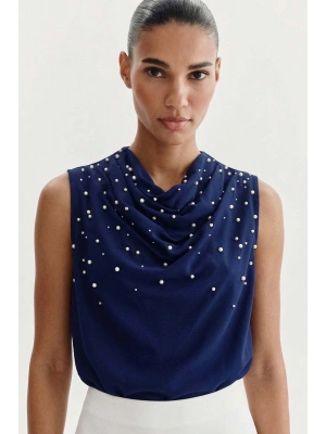 İnci Detaylı Bluz - Lacivert