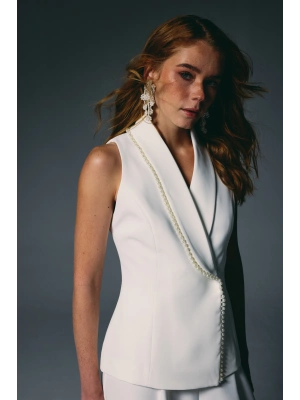 İnci Detaylı Yelek - Ekru