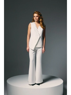 İncili Kruvaze Yelek - Ekru