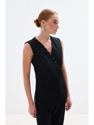 İncili Kruvaze Yelek - Siyah