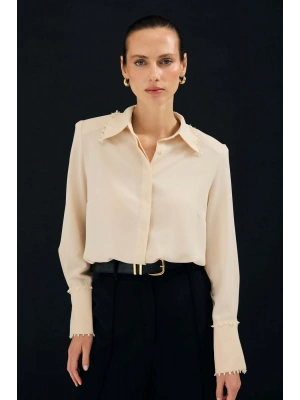 İşlemeli Gömlek - Bej