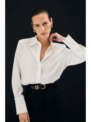 İşlemeli Gömlek - Ekru