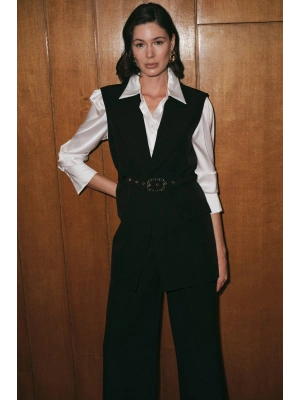 Kemer Detaylı Yelek - Siyah