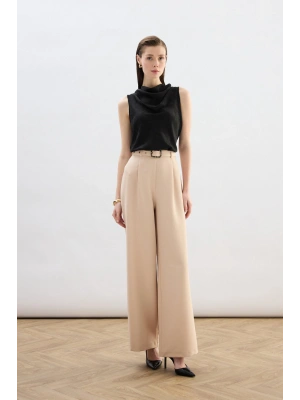 Kemerli Bol Pantolon - Bej