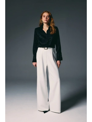 Kemerli Bol Pantolon - Ekru