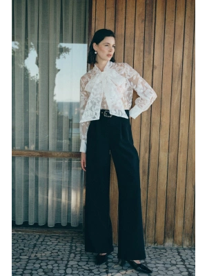 Kemerli Bol Pantolon - Siyah