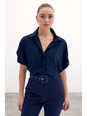 Kol Detaylı Salaş Gömlek - Lacivert