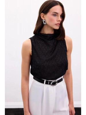 Kolsuz Dokulu Bluz - Siyah