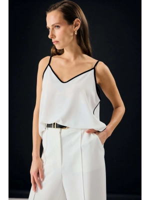 Kontrast Askılı Bluz - Ekru