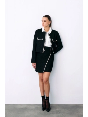 Kruvaze Süs Cepli Kısa Etek - Siyah