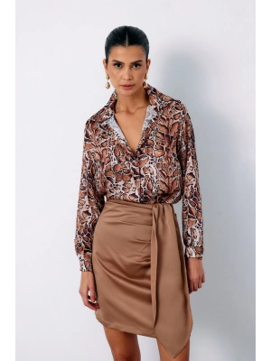 Leopar Desenli Klasik Gömlek - Taba