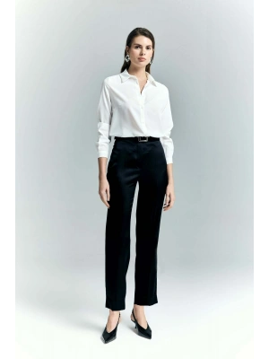 Lisa Saten Duble Paça Pantolon - Siyah