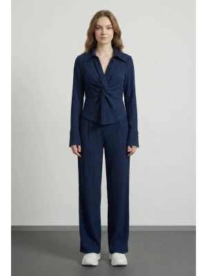 Pile Detaylı Pantolon Lacivert