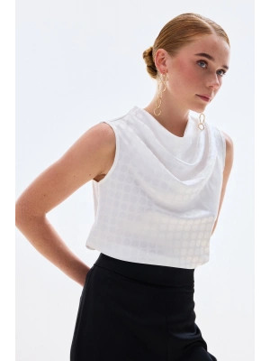 Puantiye Desenli Kolsuz Bluz - Ekru