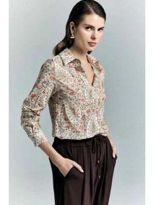 Şal Desen Kolu Katlamalı Gömlek - Pembe