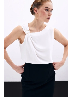 Tek Omuz Detaylı Bluz - Ekru