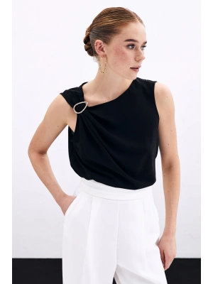 Tek Omuz Detaylı Bluz - Siyah
