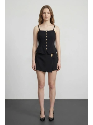 Toka Detaylı Şort Etek Siyah