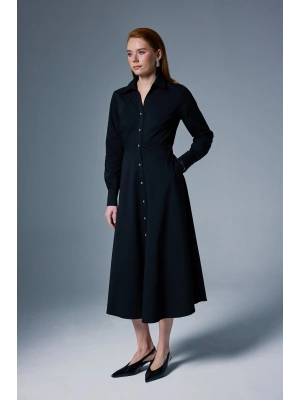 Uzun Düğme Detaylı Elbise - Siyah