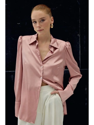 Vatkalı Saten Gömlek - Pembe