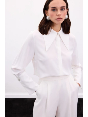 Yaka Ve Manşet Aksesuarlı Gömlek - Ekru