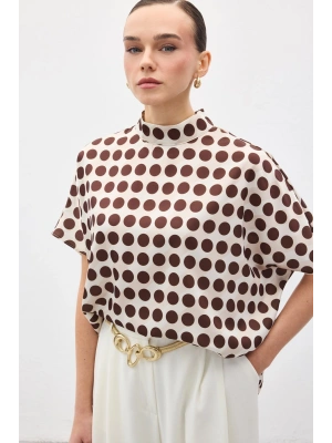 Yarasa Kol Salaş Bluz - Puanlı Kahve