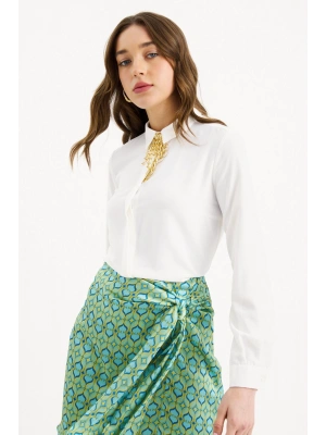 Zincir Aksesuarlı Düz Gömlek - Ekru