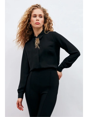 Zincir Aksesuarlı Düz Gömlek - Siyah