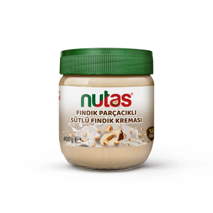 Nutas Fındık Parçacıklı Sütlü Fındık Kreması – 400g Cam Kavanoz