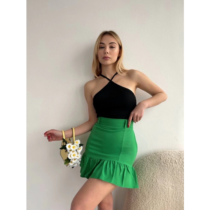 Altı fırfırlı etek yeşil s24817