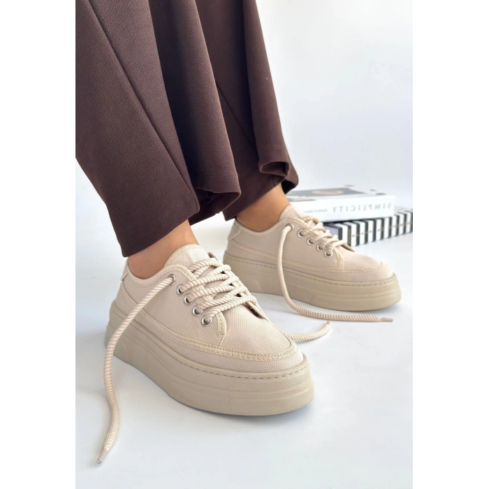 Carin Bej Keten Bağcıklı Spor Ayakkabı