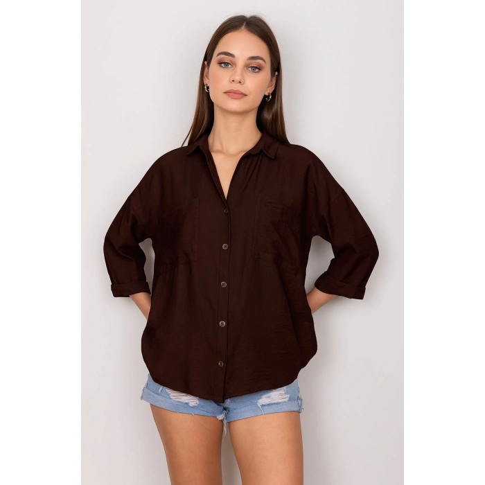 Cepli salaş gömlek koyu kahve t1010