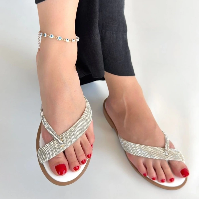 Eday Gümüş Boncuk İşlemeli Terlik