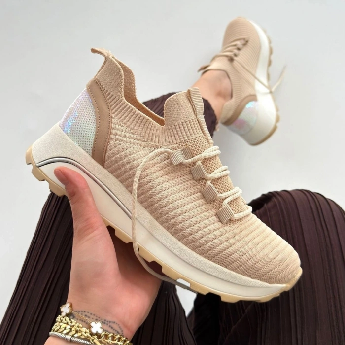 Feort Bej Triko Bağcıklı Spor Ayakkabı