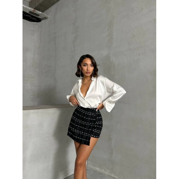 İki düğmeli ch kumaş şort etek siyah h26414