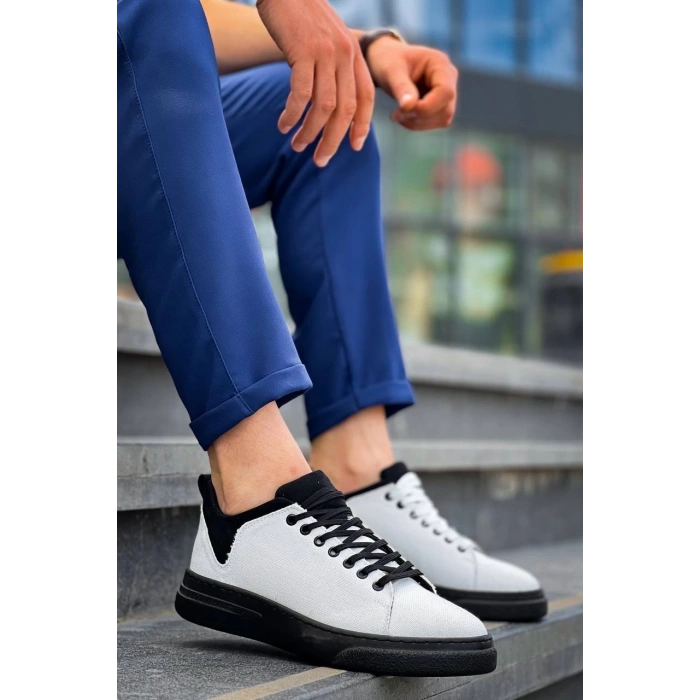 KB-X204 Kuback Beyaz Siyah Keten Siyah Yüksek Taban Günlük Erkek Spor Ayakkabı