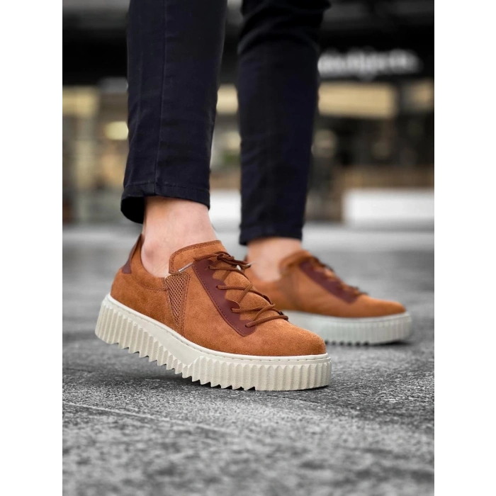 KB-X502  Kuback Taba Süet Yüksek Bej Taban Bağcık Detaylı Lastikli Günlük Erkek Ayakkabı