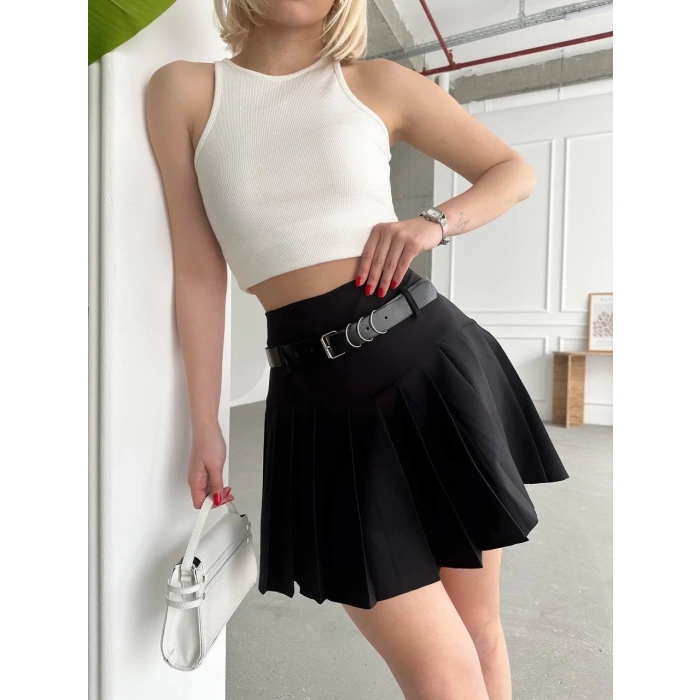 Kemerli pikseli şort etek