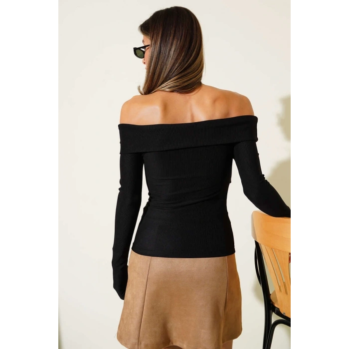 Madonna Çapraz Yaka Bluz Siyah t4331