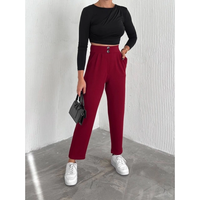 örme krep pantolon çift düğmeli