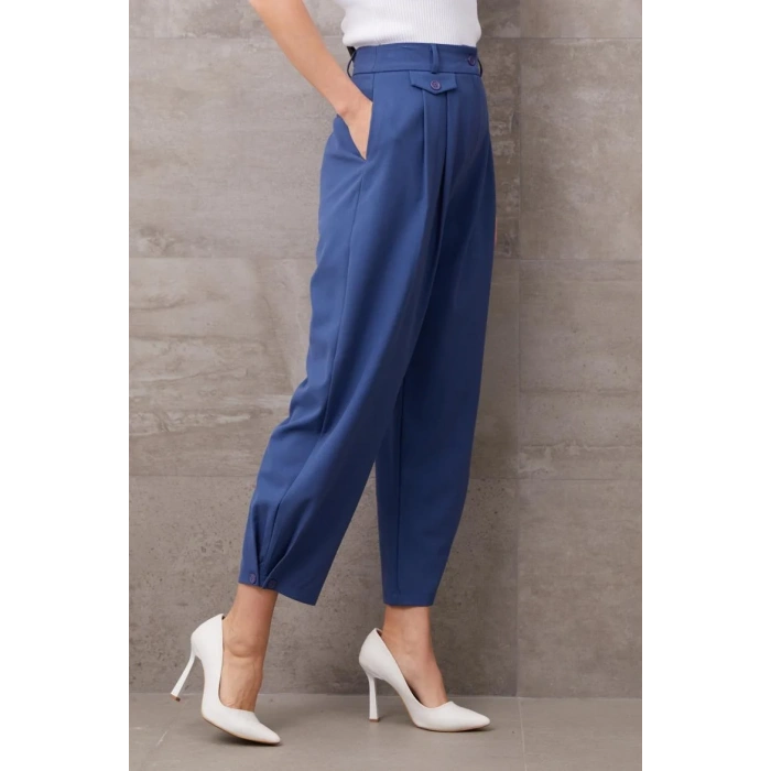 Paçası Düğmeli Yüksek Bel Pantolon