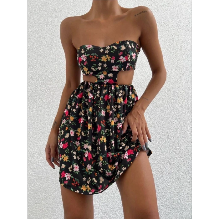 Straplez elbise baskılı