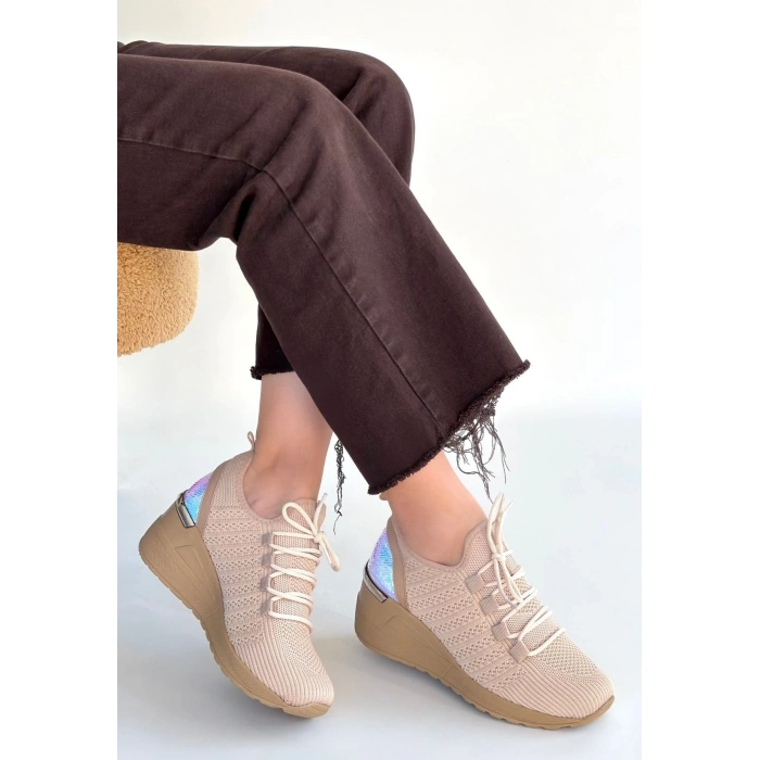 Weor Bej Triko Bağcıklı Spor Ayakkabı