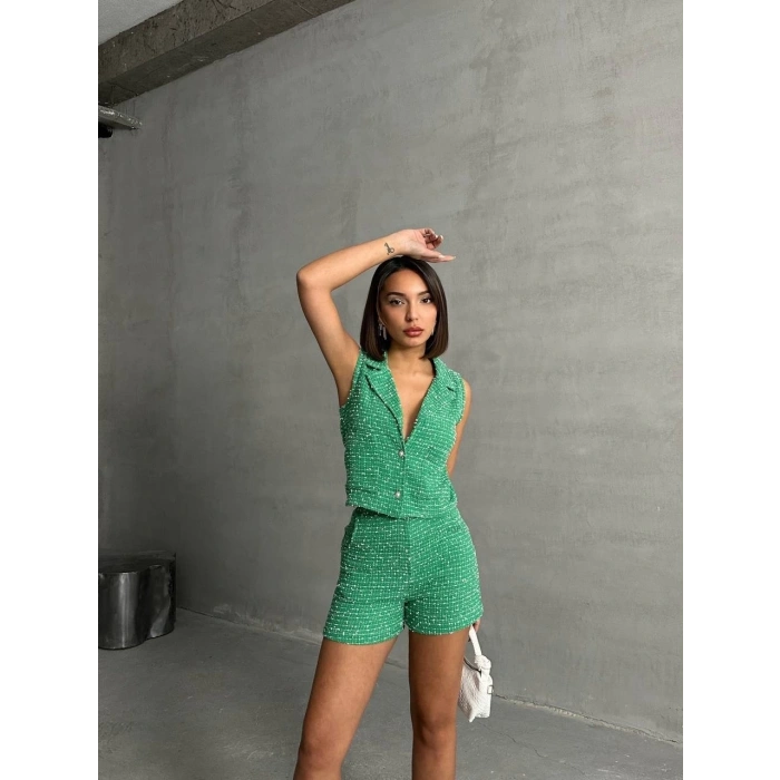 Yelekli şort takım Yeşil