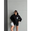 3 iplik şardonlu oversize kafa baskılı sweat siyah