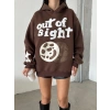 3 iplik şardonlu oversize out of baskılı sweat kahve