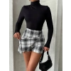 İki düğmeli şort ch kumaş etek ekoseli siyahbeyaz h26414